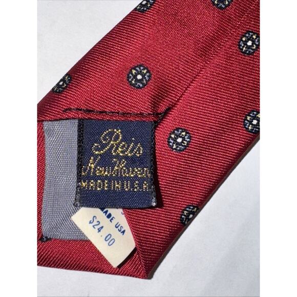 Vtg Reis of New Haven Silk Tie for Parisian Red Foulard Handmade in USA 57" L - Picture 6 of 8